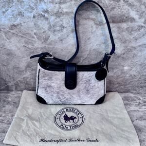 Los Robles Polo Time vintage calf hair Leather Shoulder Bag in Black and White